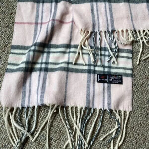 VTG V. Fraas Cashmink Pink Plaid Cashmere like scarf Made In Germany Soft 64x11”